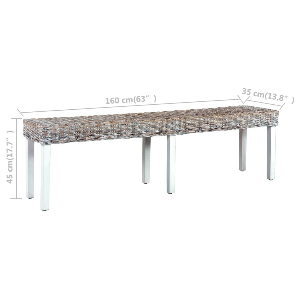 Banc 160 cm Blanc Rotin naturel kubu et bois de manguier massif - XIOS