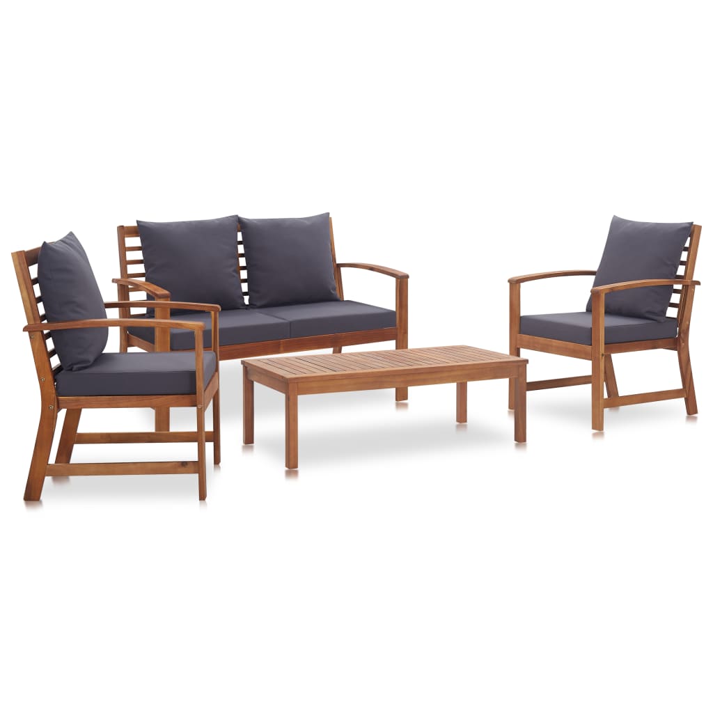 Salon de jardin 4 pcs avec coussins Bois d'acacia solide - XIOS