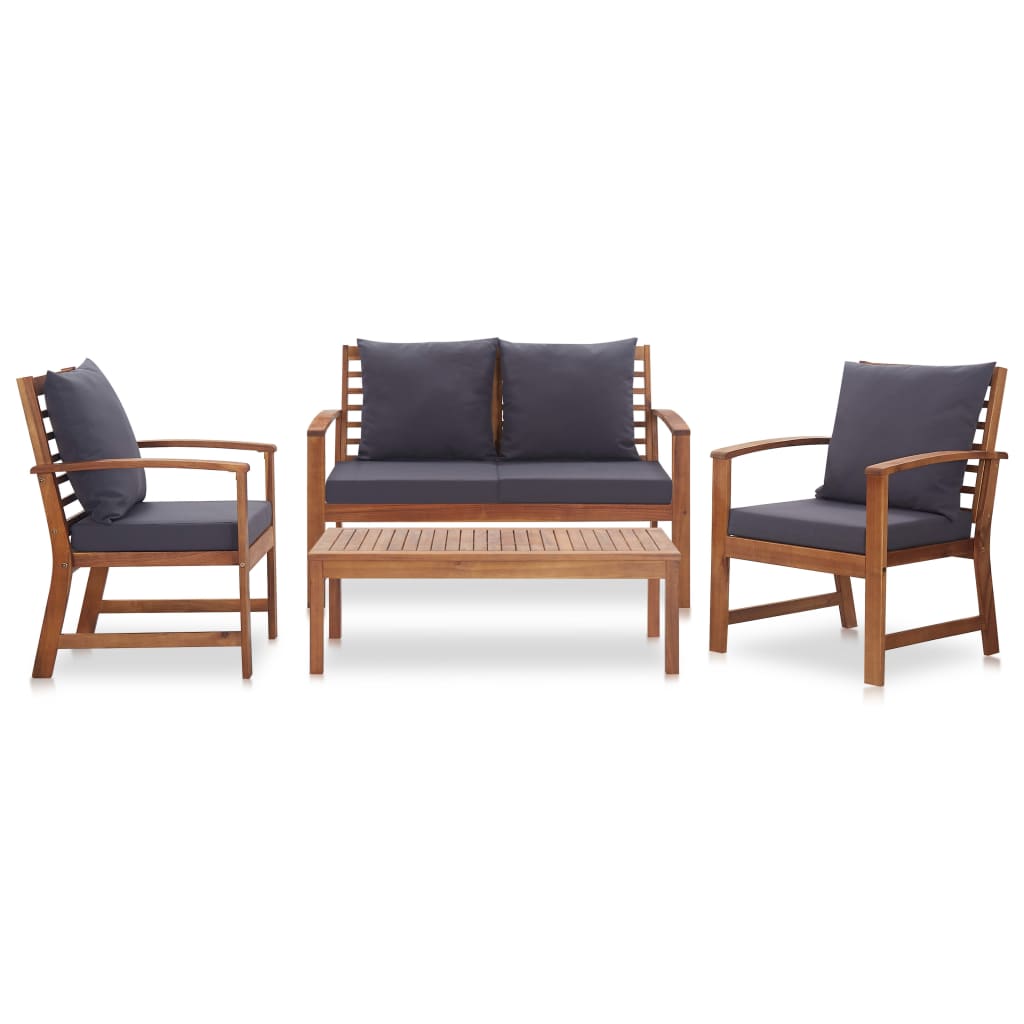 Salon de jardin 4 pcs avec coussins Bois d'acacia solide - XIOS