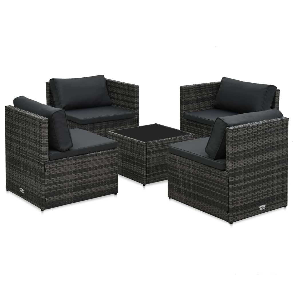 Salon de jardin 5 pcs avec coussins Résine tressée Gris - XIOS