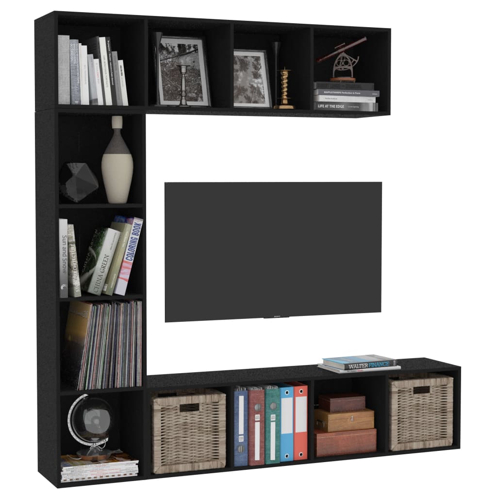 Ensemble de bibliothèque/meuble TV 3 pcs Noir 180x30x180 cm - XIOS