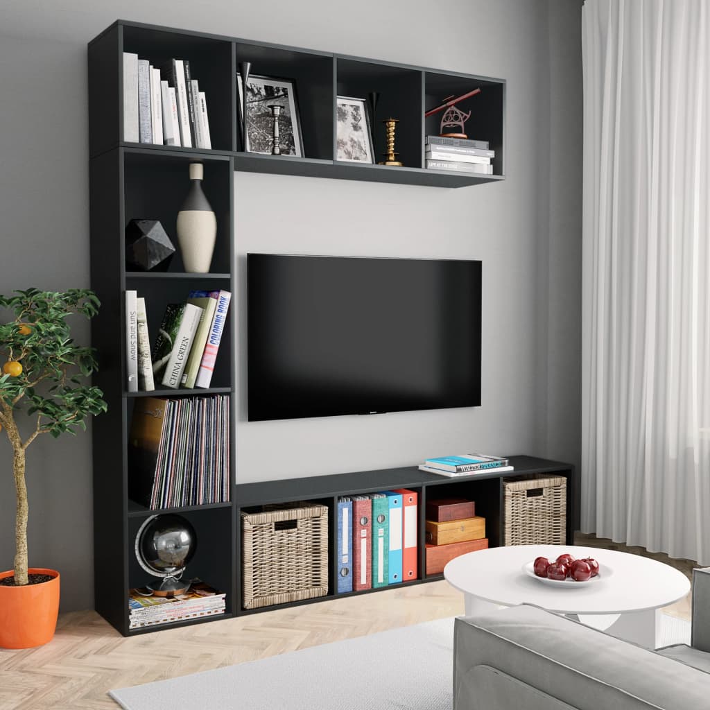 Ensemble de bibliothèque/meuble TV 3 pcs Noir 180x30x180 cm - XIOS