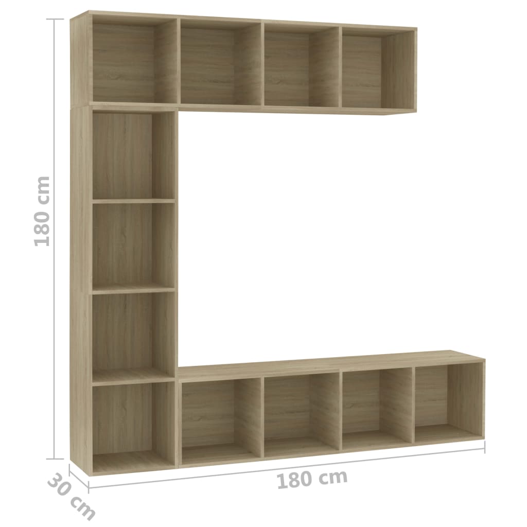 Jeu de bibliothèque/meuble TV 3 pcs Chêne sonoma 180x30x180 cm - XIOS