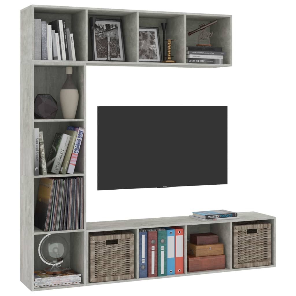 Jeu de bibliothèque/meuble TV 3 pcs Gris béton 180x30x180 cm - XIOS