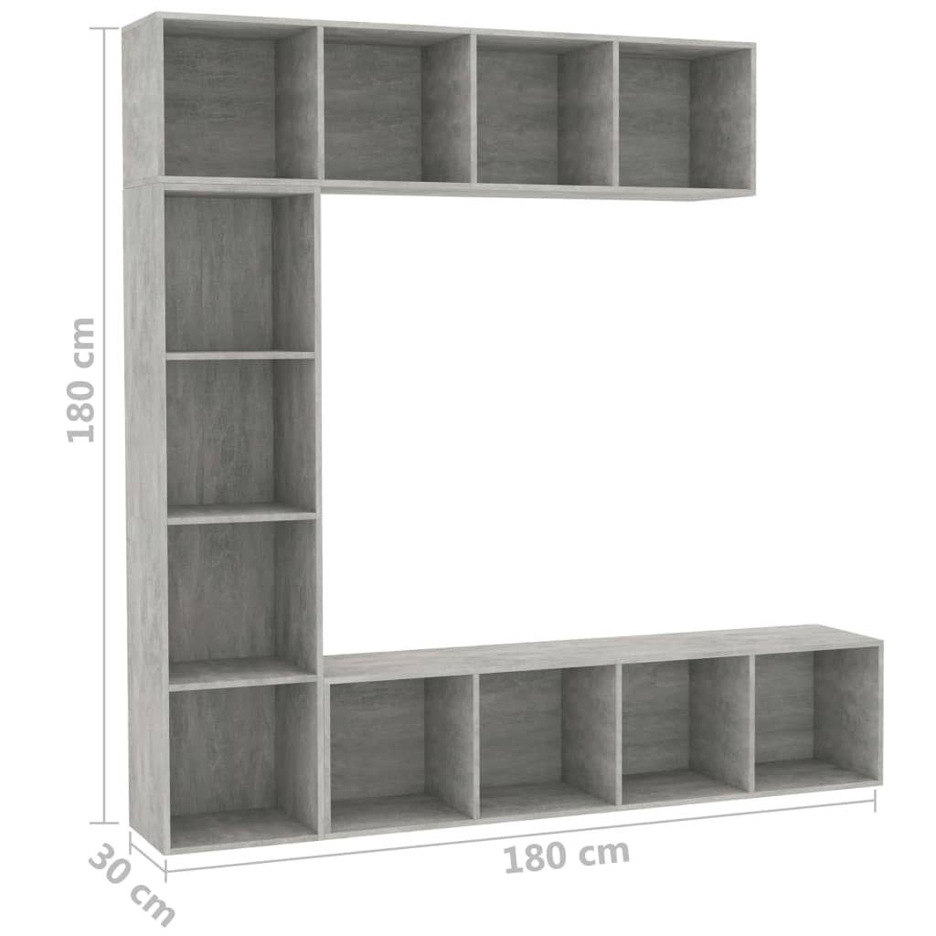 Jeu de bibliothèque/meuble TV 3 pcs Gris béton 180x30x180 cm - XIOS