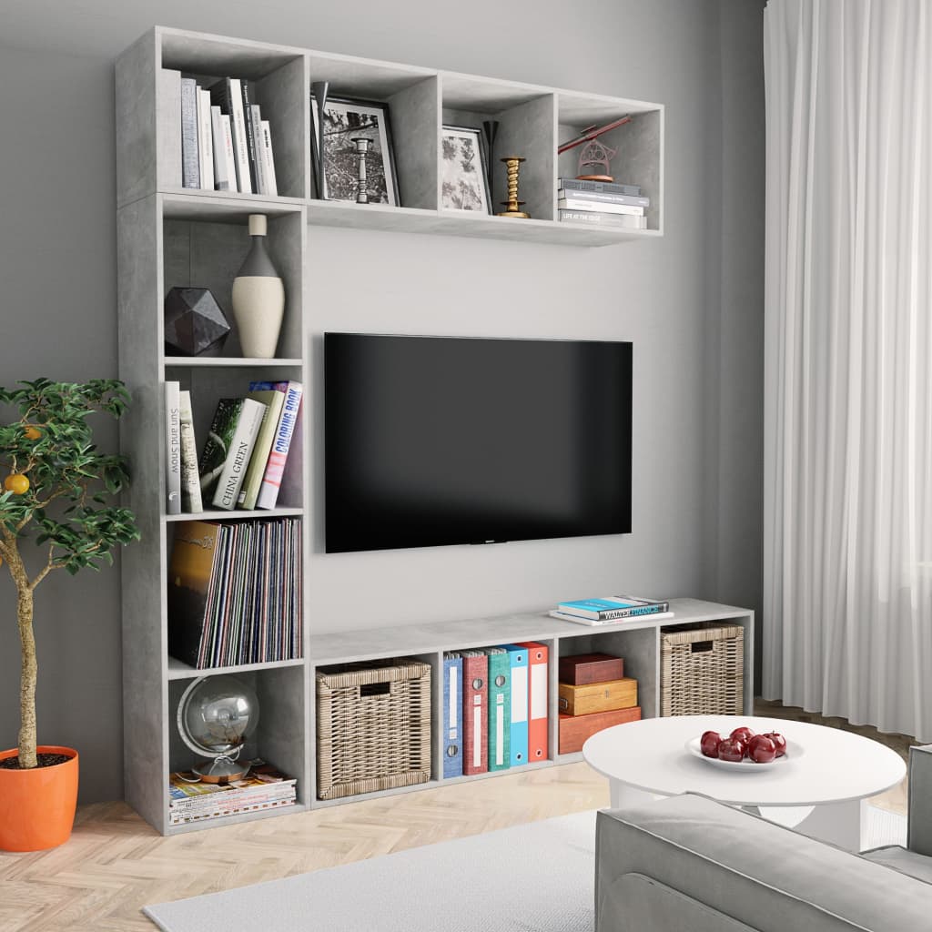 Jeu de bibliothèque/meuble TV 3 pcs Gris béton 180x30x180 cm - XIOS