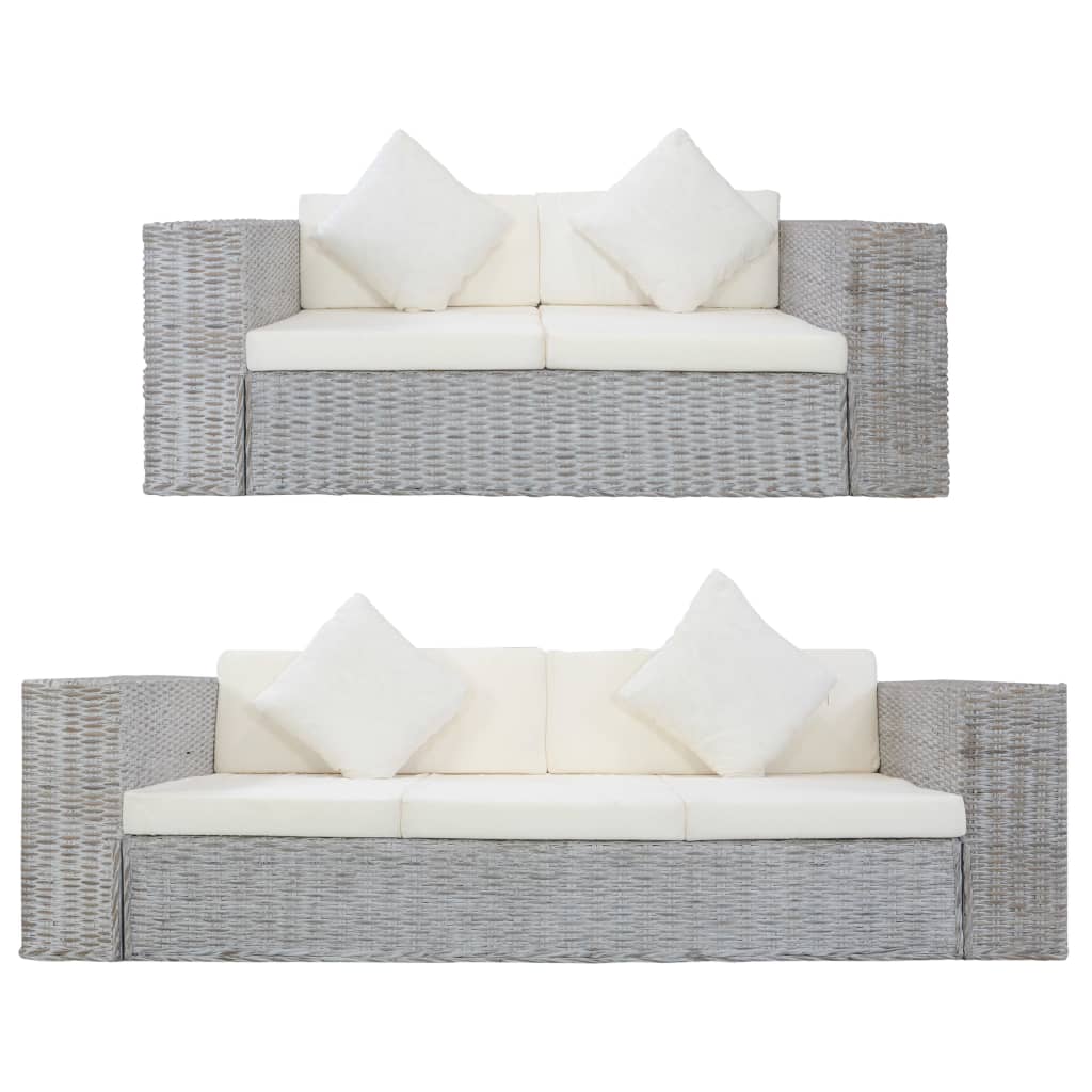Ensemble de canapés 2 pcs avec coussins Gris Rotin naturel - XIOS