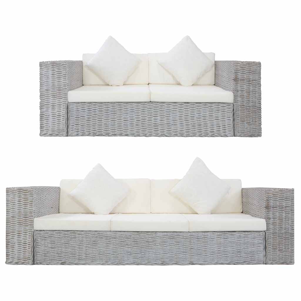 Ensemble de canapés 2 pcs avec coussins Gris Rotin naturel