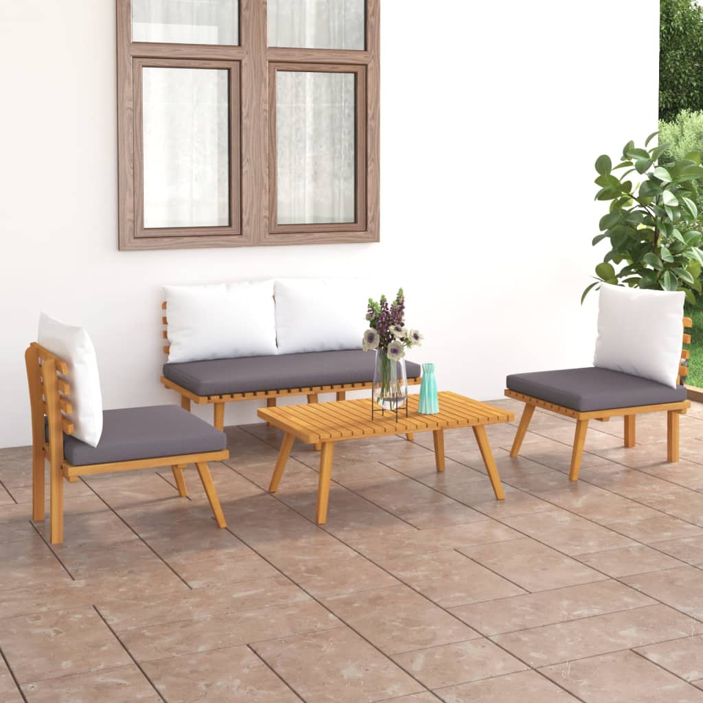 Salon de jardin 4 pcs avec coussins Bois d'acacia solide - XIOS
