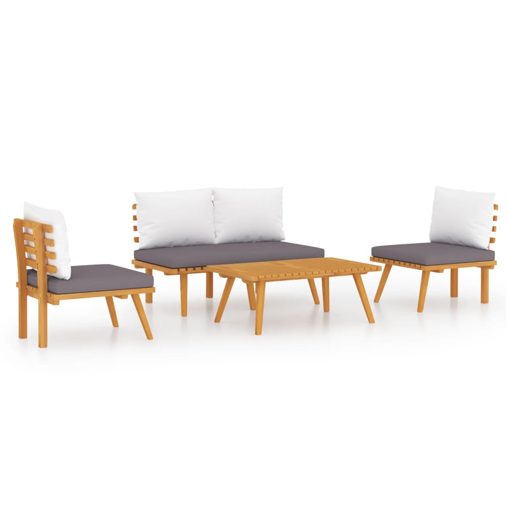 Salon de jardin 4 pcs avec coussins Bois d'acacia solide - XIOS