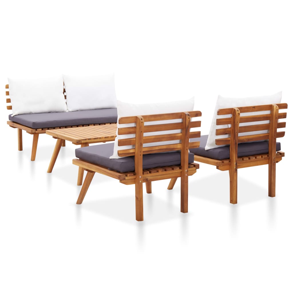 Salon de jardin 4 pcs avec coussins Bois d'acacia solide - XIOS