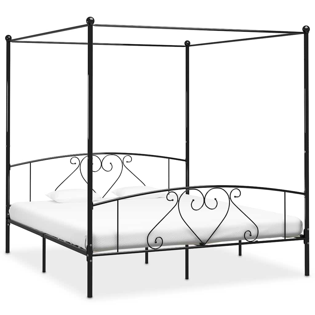 Cadre de lit sans matelas avec baldaquin noir 180x200 cm métal - XIOS