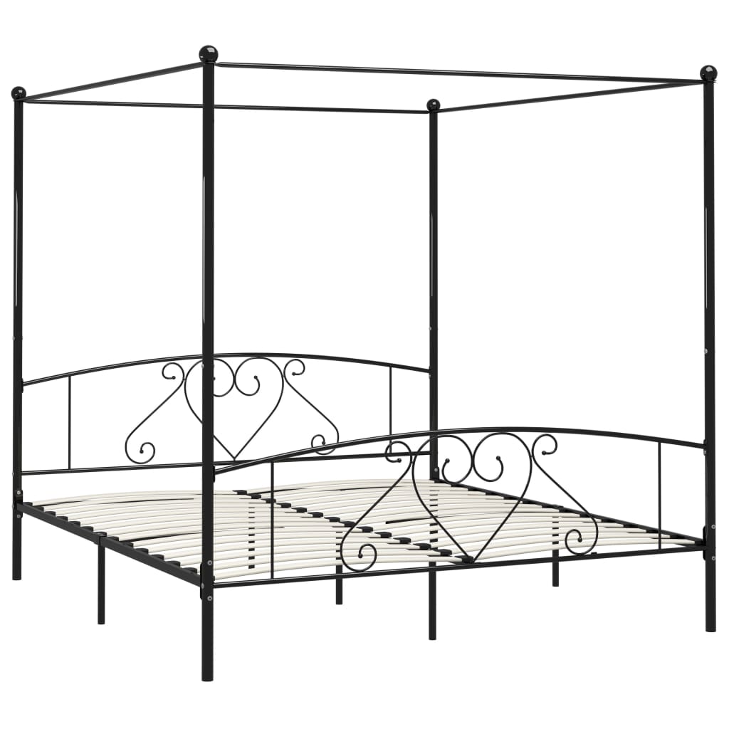 Cadre de lit sans matelas avec baldaquin noir 180x200 cm métal - XIOS