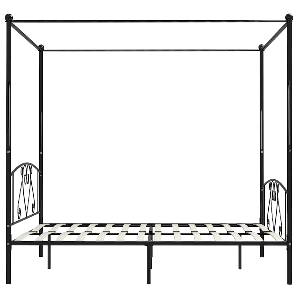 Cadre de lit sans matelas avec baldaquin noir 180x200 cm métal - XIOS