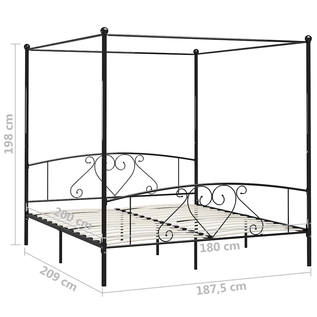 Cadre de lit sans matelas avec baldaquin noir 180x200 cm métal - XIOS