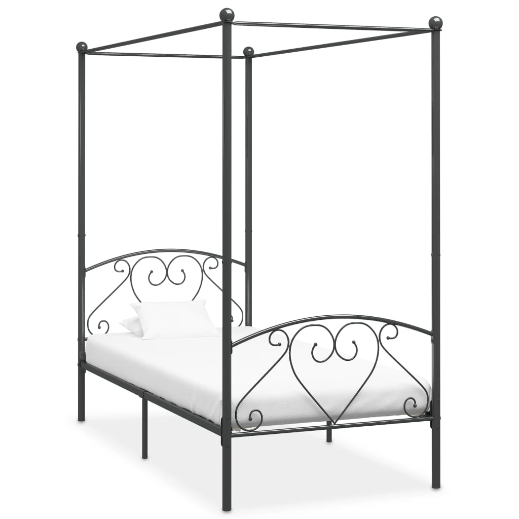 Cadre de lit à baldaquin sans matelas gris métal 100x200 cm - XIOS