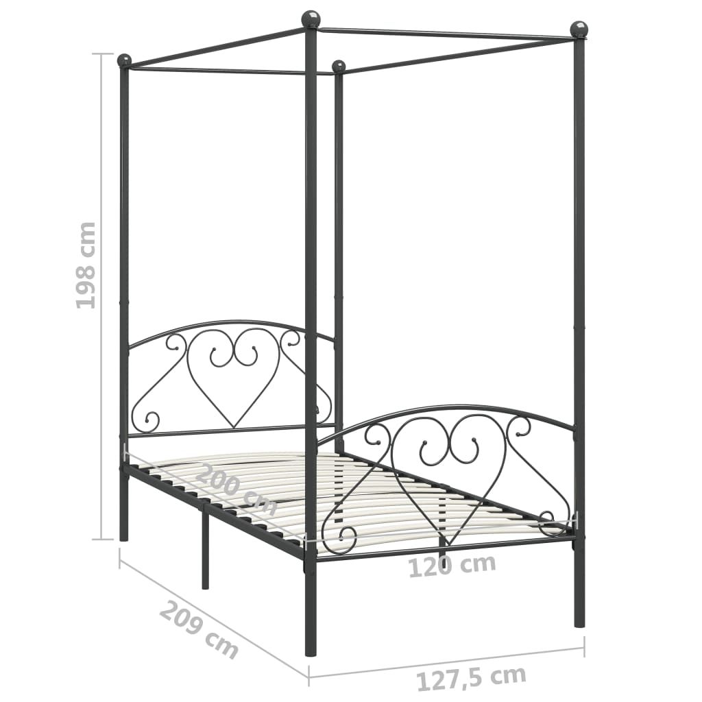 Cadre de lit à baldaquin sans matelas gris métal 120x200 cm - XIOS