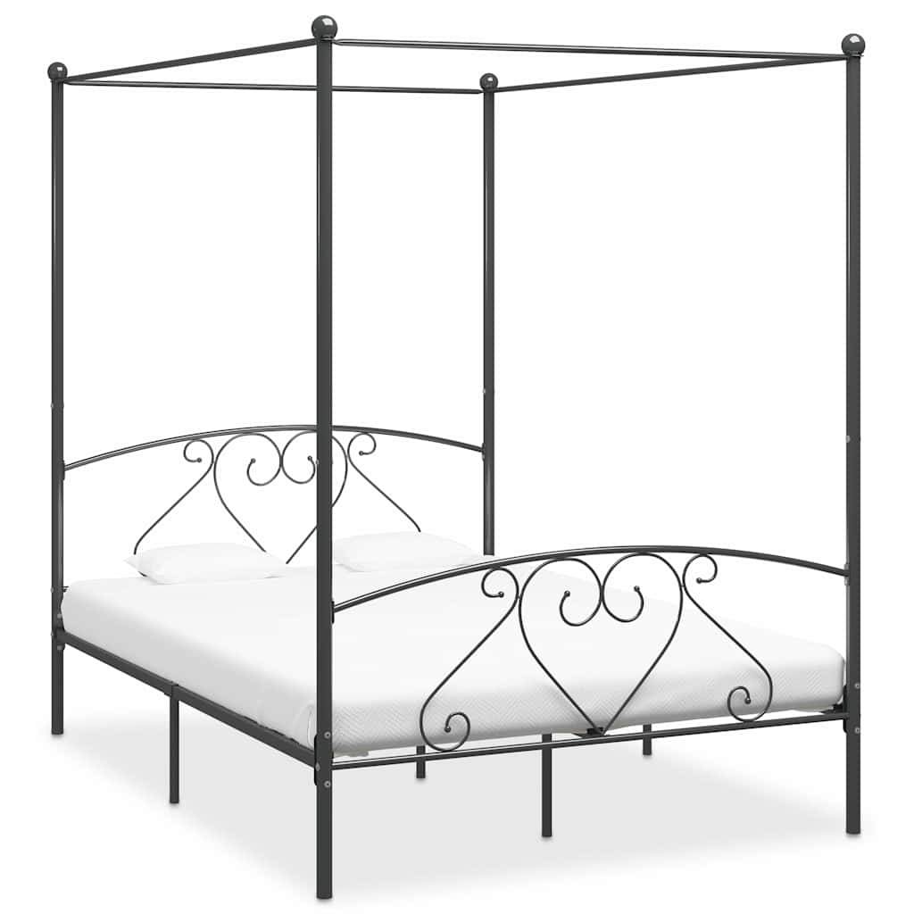 Cadre de lit à baldaquin sans matelas gris métal 160x200 cm