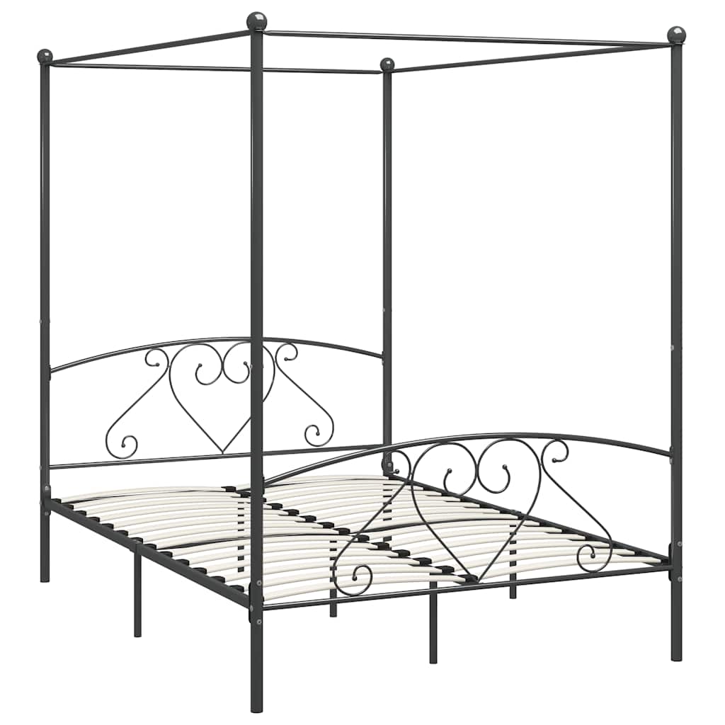 Cadre de lit à baldaquin sans matelas gris métal 160x200 cm