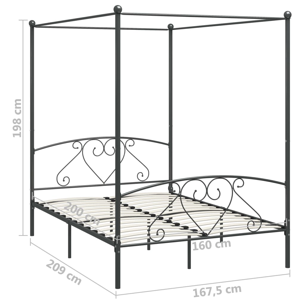 Cadre de lit à baldaquin sans matelas gris métal 160x200 cm - XIOS