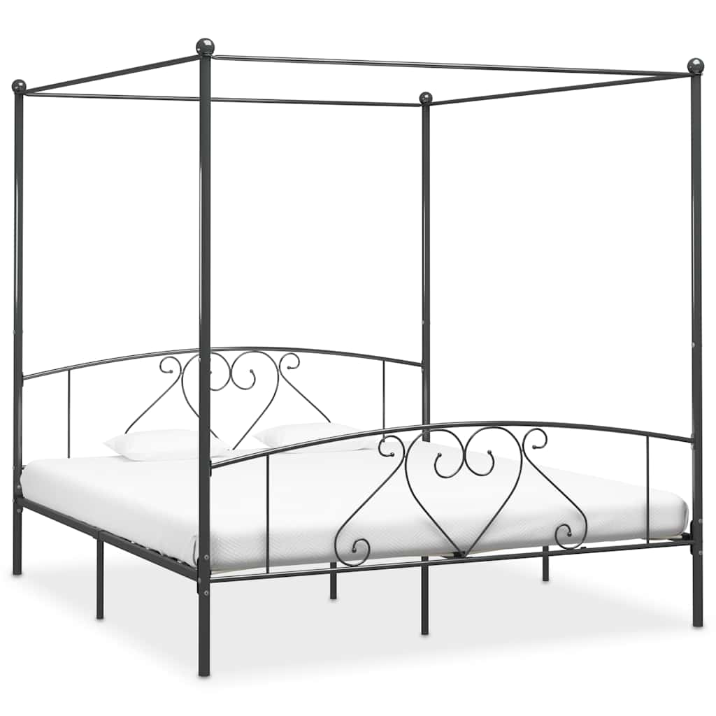 Cadre de lit à baldaquin sans matelas gris métal 200x200 cm