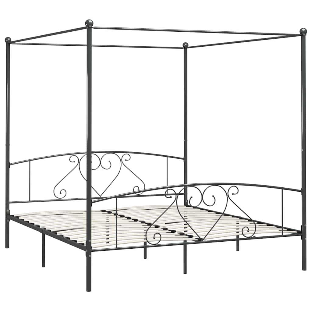 Cadre de lit à baldaquin sans matelas gris métal 200x200 cm