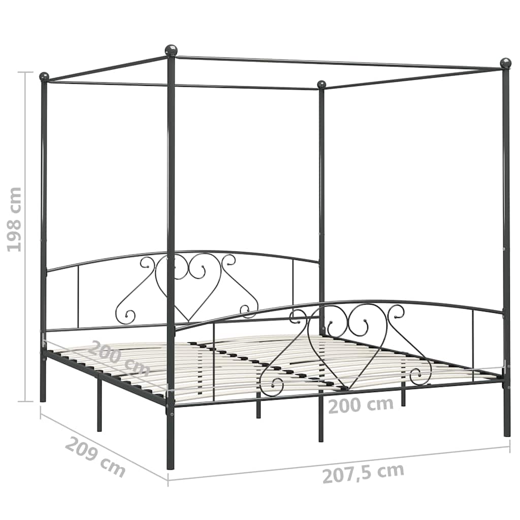 Cadre de lit à baldaquin sans matelas gris métal 200x200 cm
