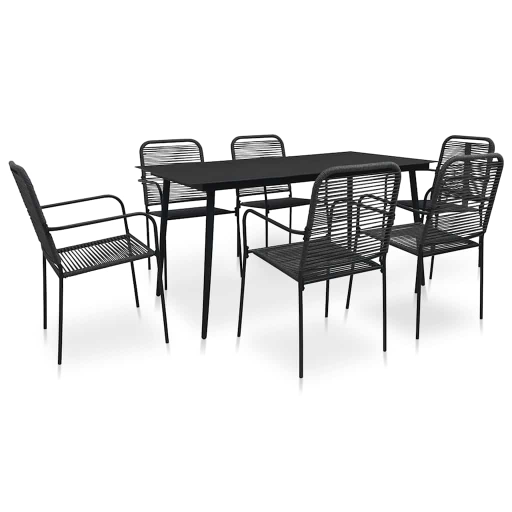 Mobilier à dîner d'extérieur 7 pcs Corde en coton et acier Noir - XIOS