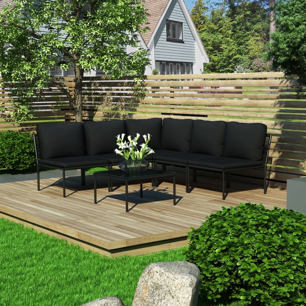 Salon de jardin 6 pcs avec coussins Noir PVC - XIOS