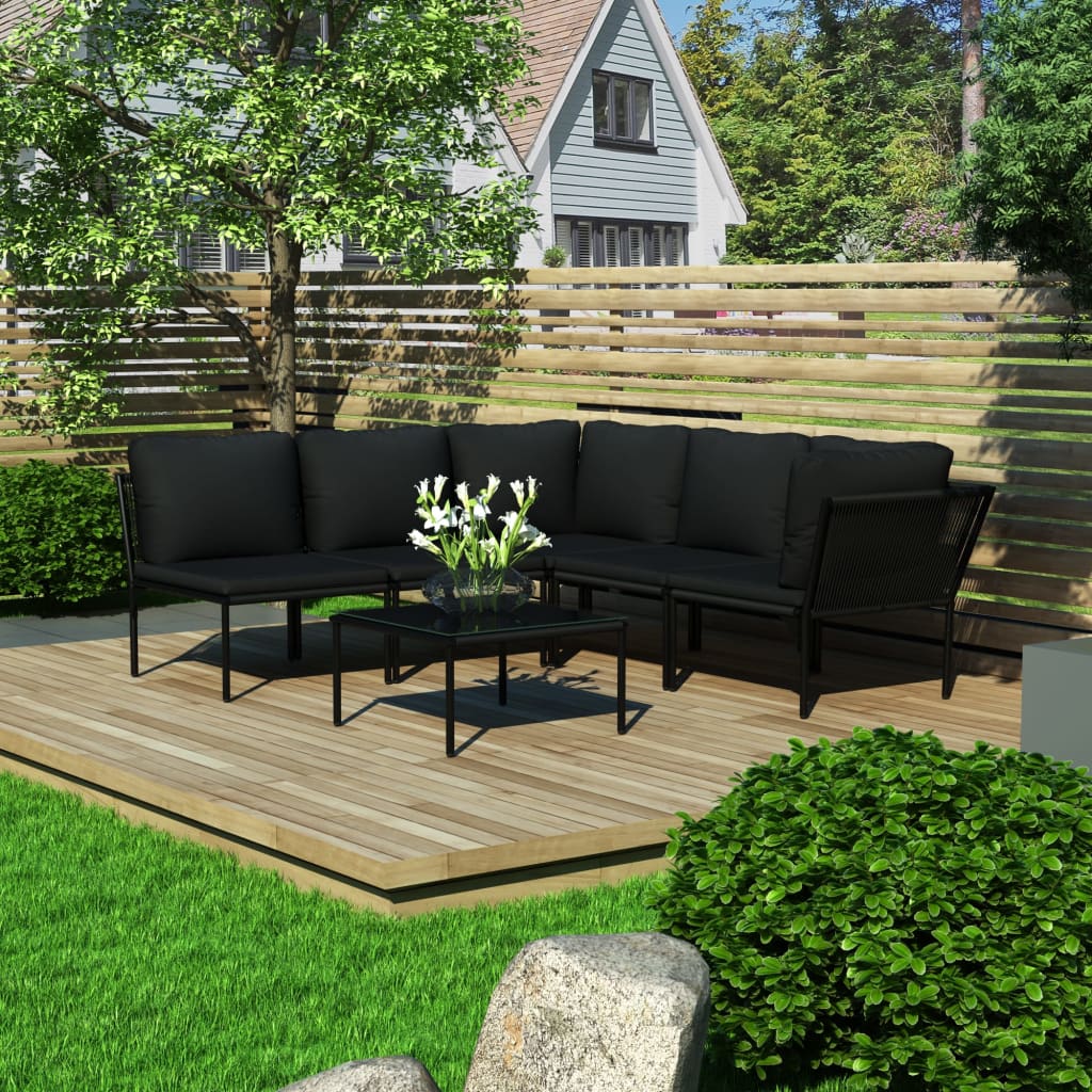 Salon de jardin 6 pcs avec coussins Noir PVC - XIOS