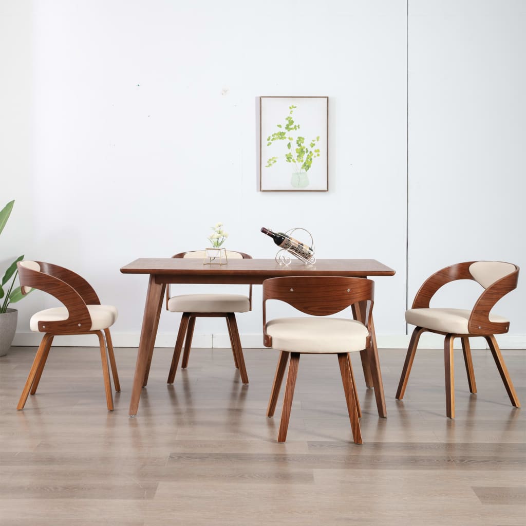 Chaises à manger lot de 4 crème bois courbé et similicuir - XIOS