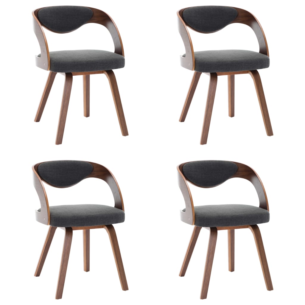 Chaises à manger lot de 4 gris foncé bois courbé et tissu - XIOS
