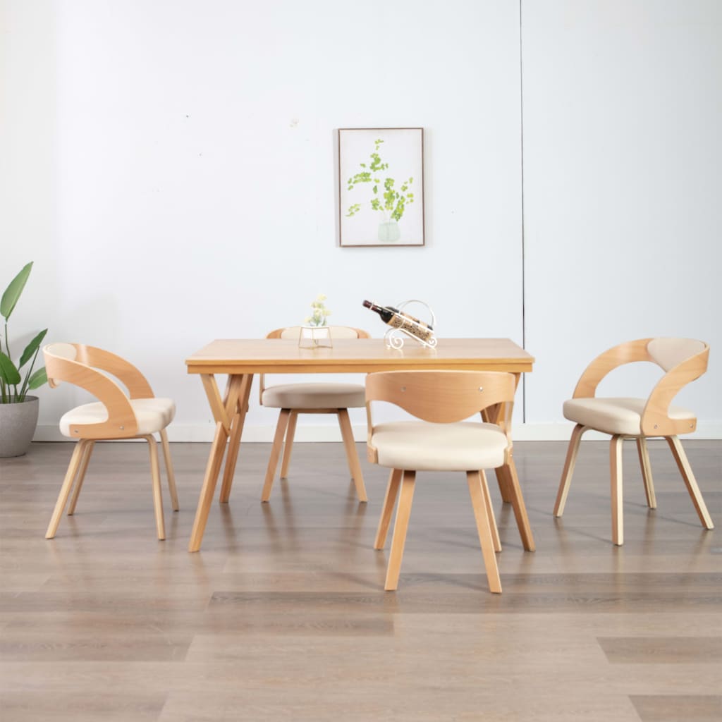 Chaises à manger lot de 4 crème bois courbé et similicuir - XIOS