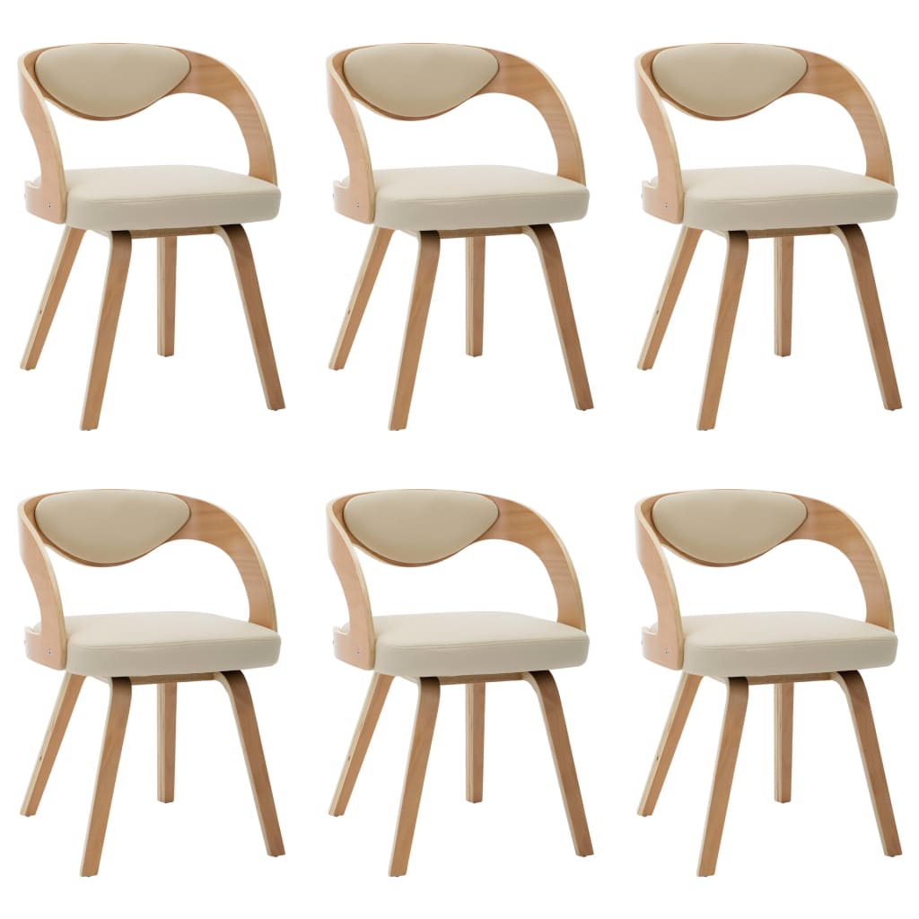 Chaises à manger lot de 6 crème bois courbé et similicuir - XIOS