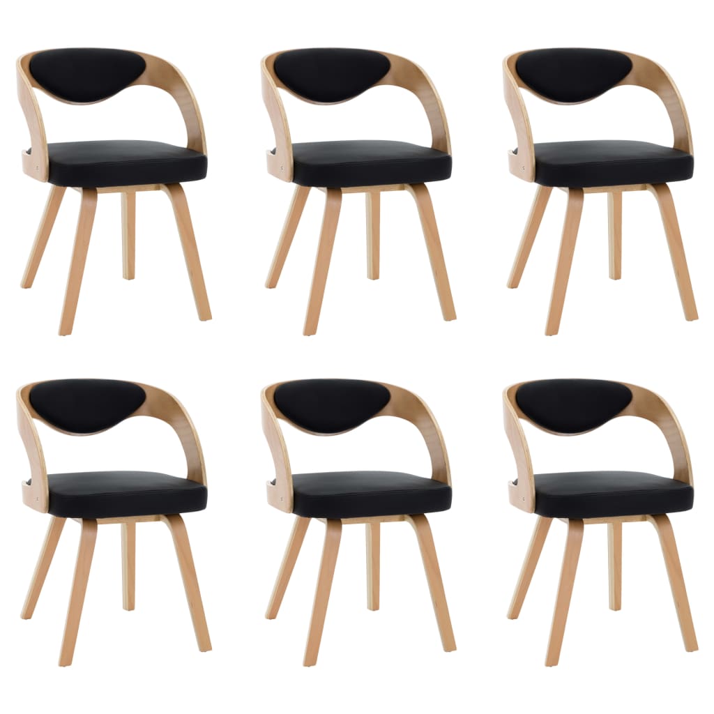 Chaises à manger lot de 6 noir bois courbé et similicuir - XIOS