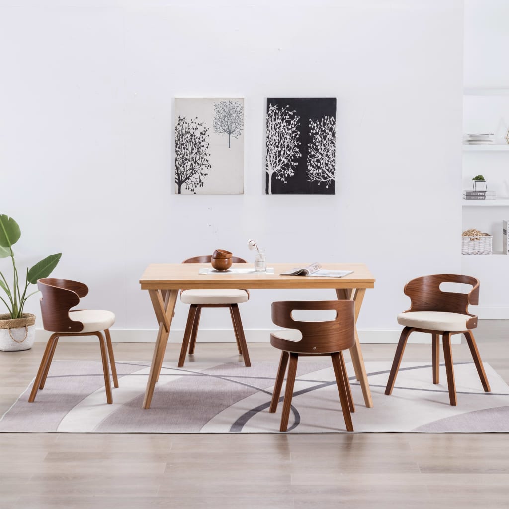 Chaises à manger lot de 4 crème bois courbé et similicuir - XIOS