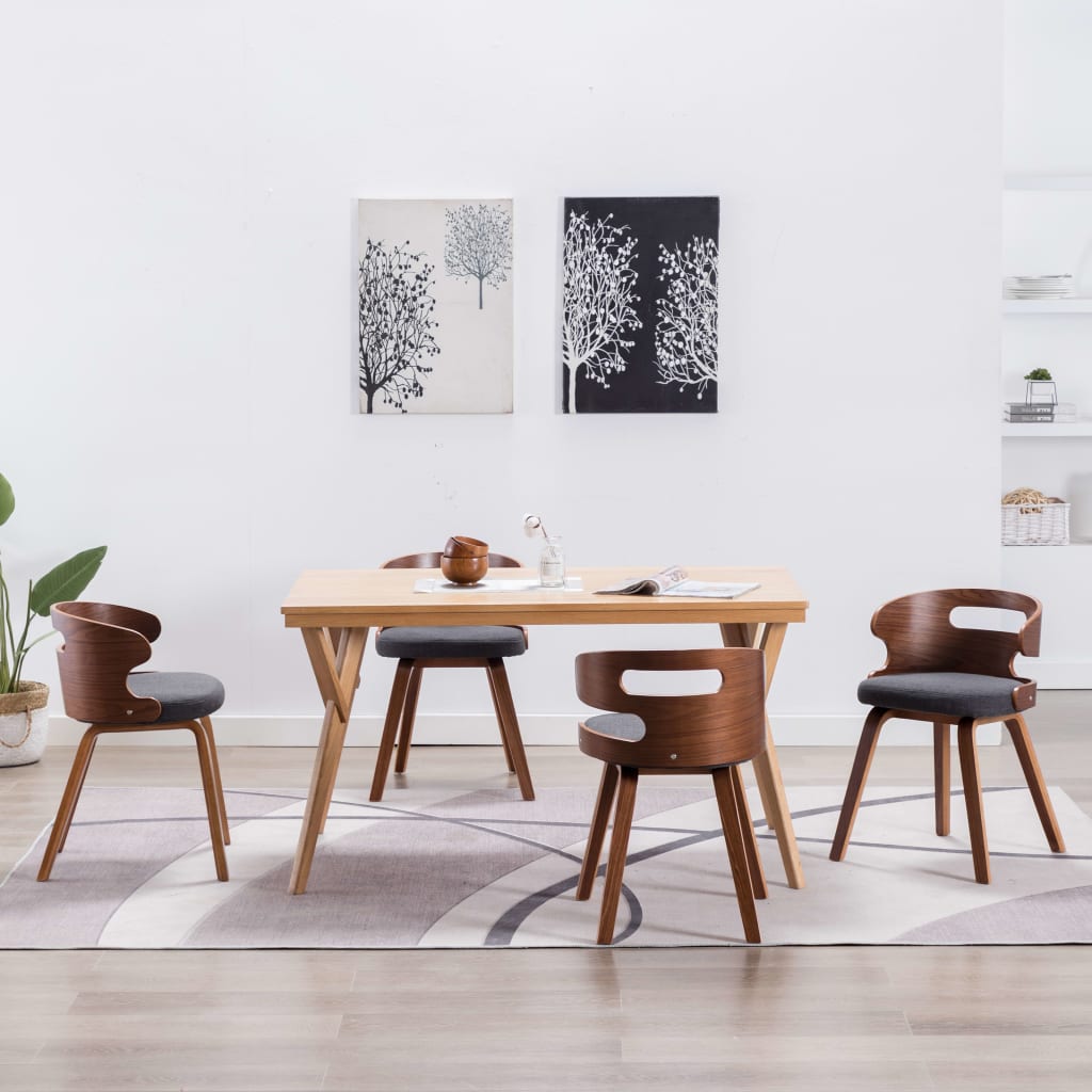 Chaises à manger lot de 4 gris foncé bois courbé et tissu - XIOS