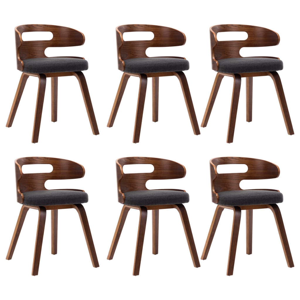 Chaises à manger lot de 6 gris foncé bois courbé et tissu - XIOS