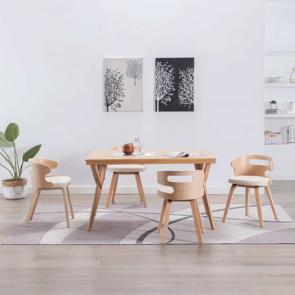 Chaises à manger lot de 4 crème bois courbé et similicuir - XIOS