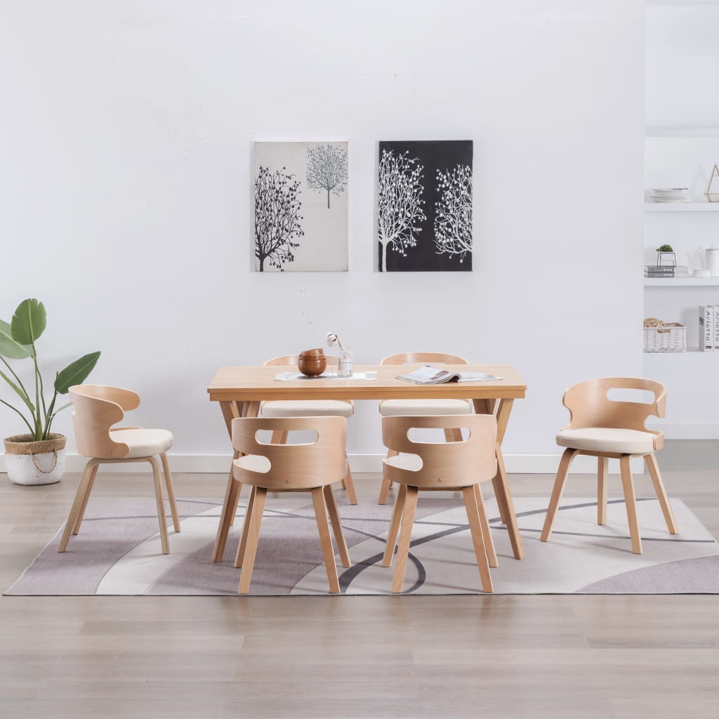 Chaises à manger lot de 6 crème bois courbé et similicuir - XIOS