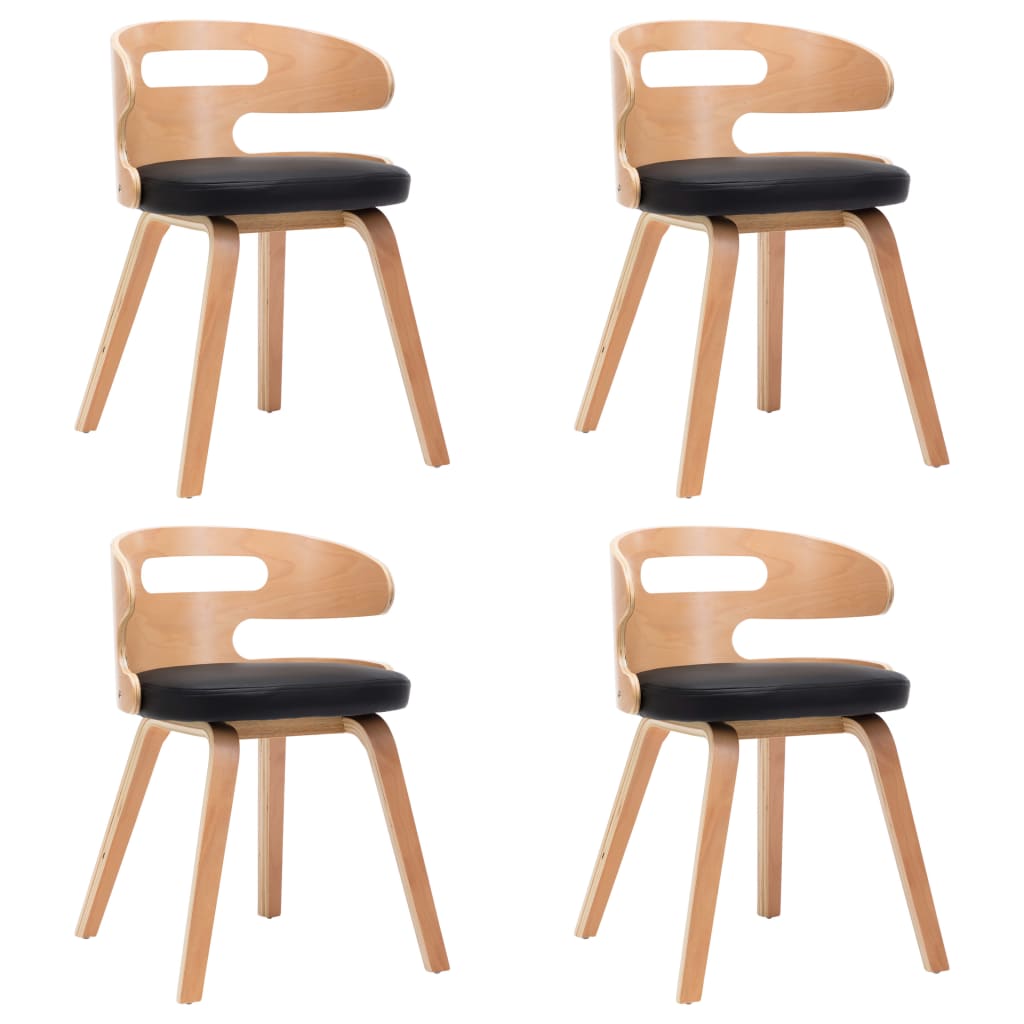Chaises à manger lot de 4 noir bois courbé et similicuir - XIOS