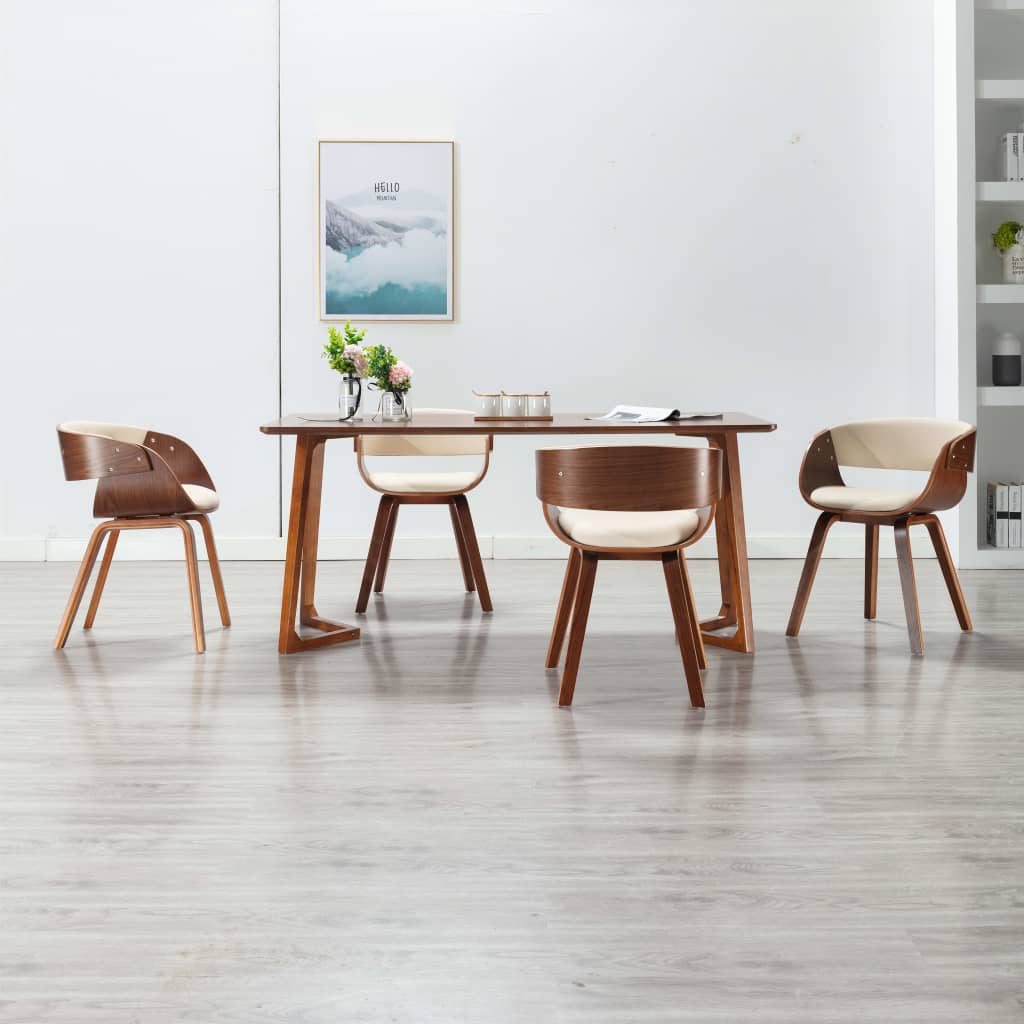 Chaises à manger lot de 4 crème bois courbé et similicuir - XIOS