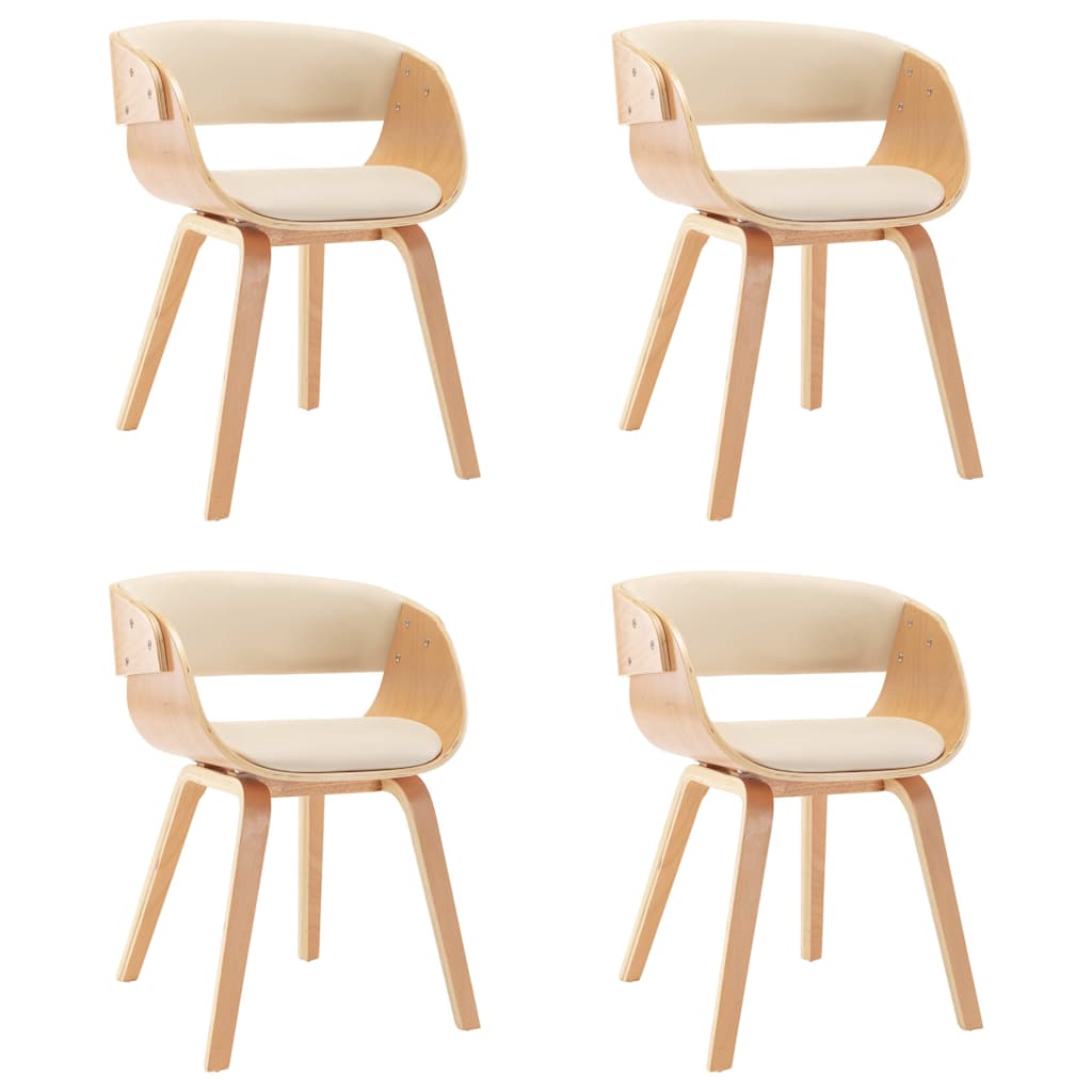 Chaises à manger lot de 4 crème bois courbé et similicuir
