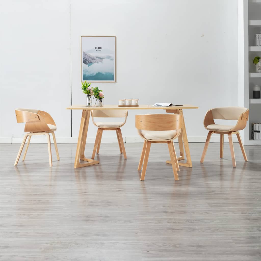 Chaises à manger lot de 4 crème bois courbé et similicuir - XIOS