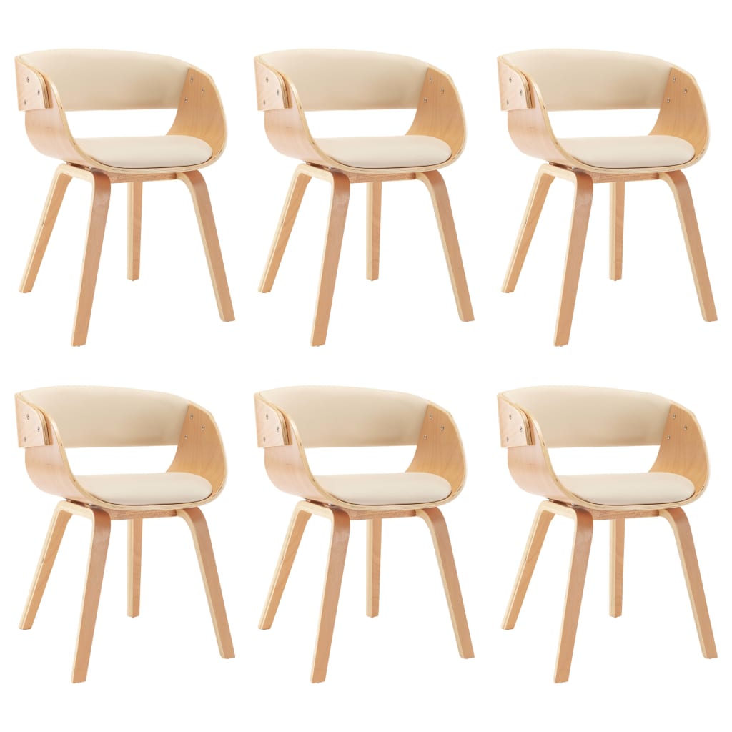 Chaises à manger lot de 6 crème bois courbé et similicuir - XIOS