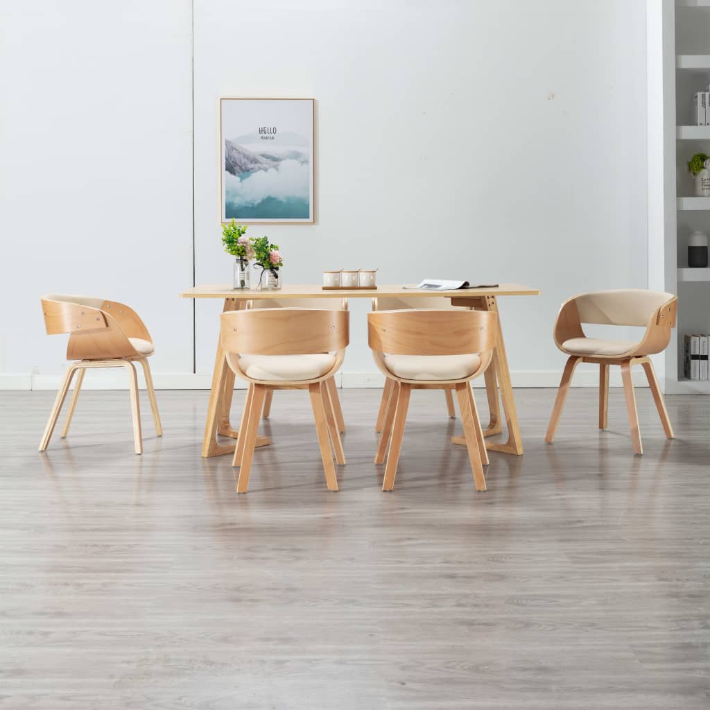 Chaises à manger lot de 6 crème bois courbé et similicuir - XIOS