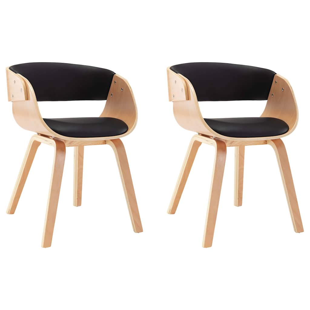 Chaises à manger lot de 2 noir bois courbé et similicuir