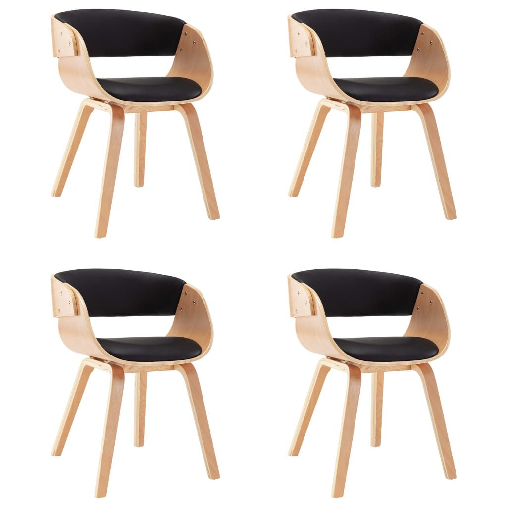 Chaises à manger lot de 4 noir bois courbé et similicuir - XIOS