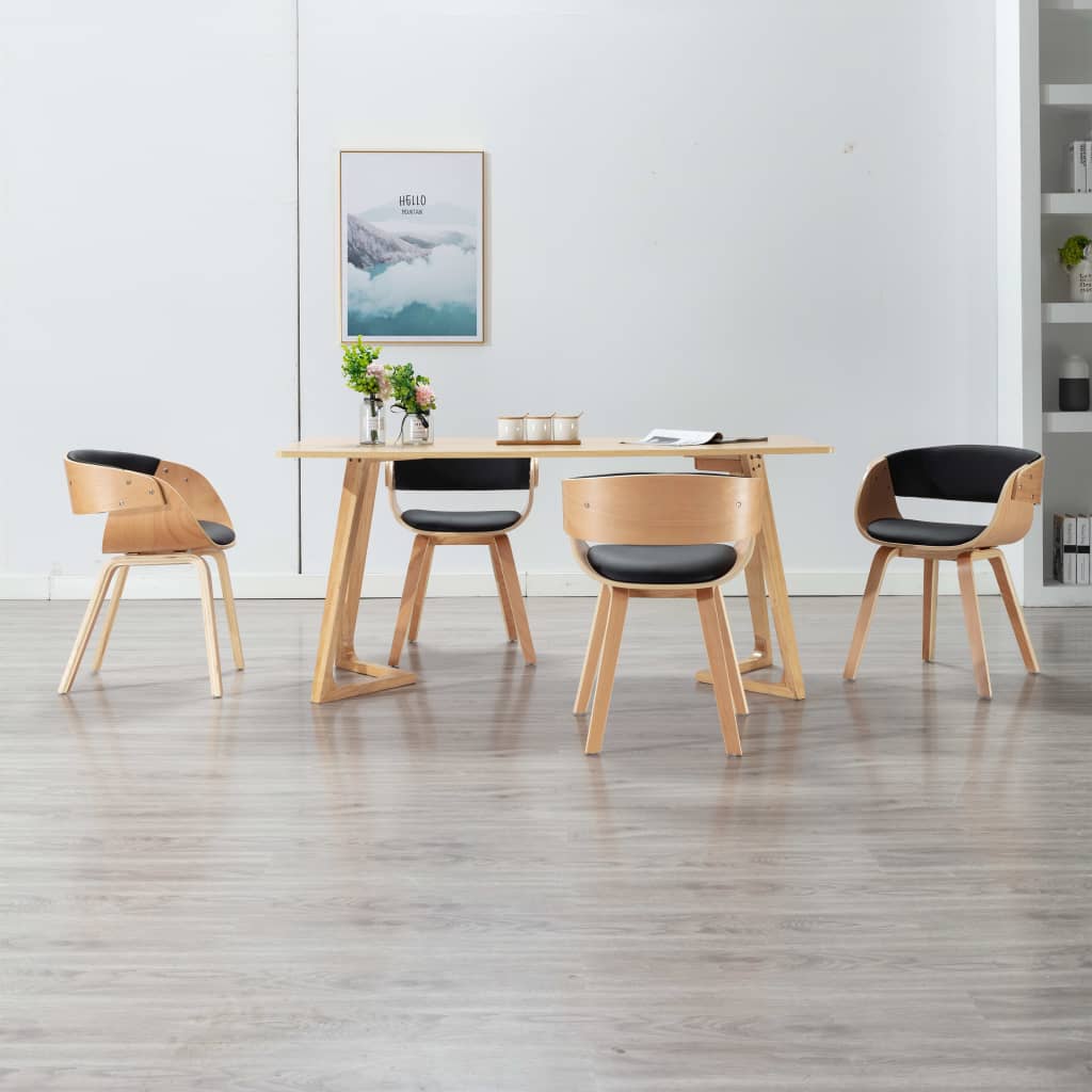 Chaises à manger lot de 4 noir bois courbé et similicuir - XIOS
