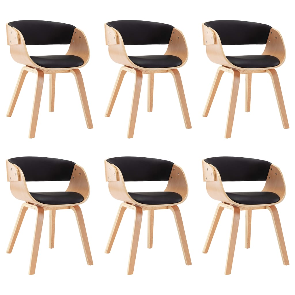Chaises à manger lot de 6 noir bois courbé et similicuir - XIOS